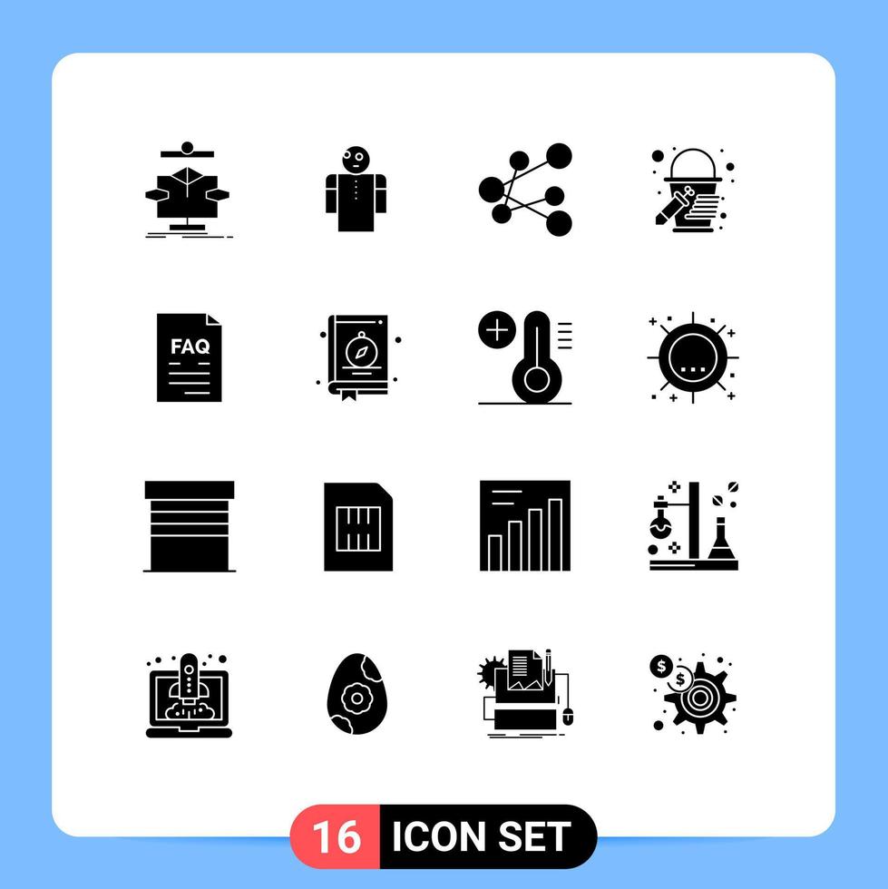 16 User Interface Solid Glyph Pack of modern Signs and Symbols of file contact person paint bucket bucket Editable Vector Design Elements