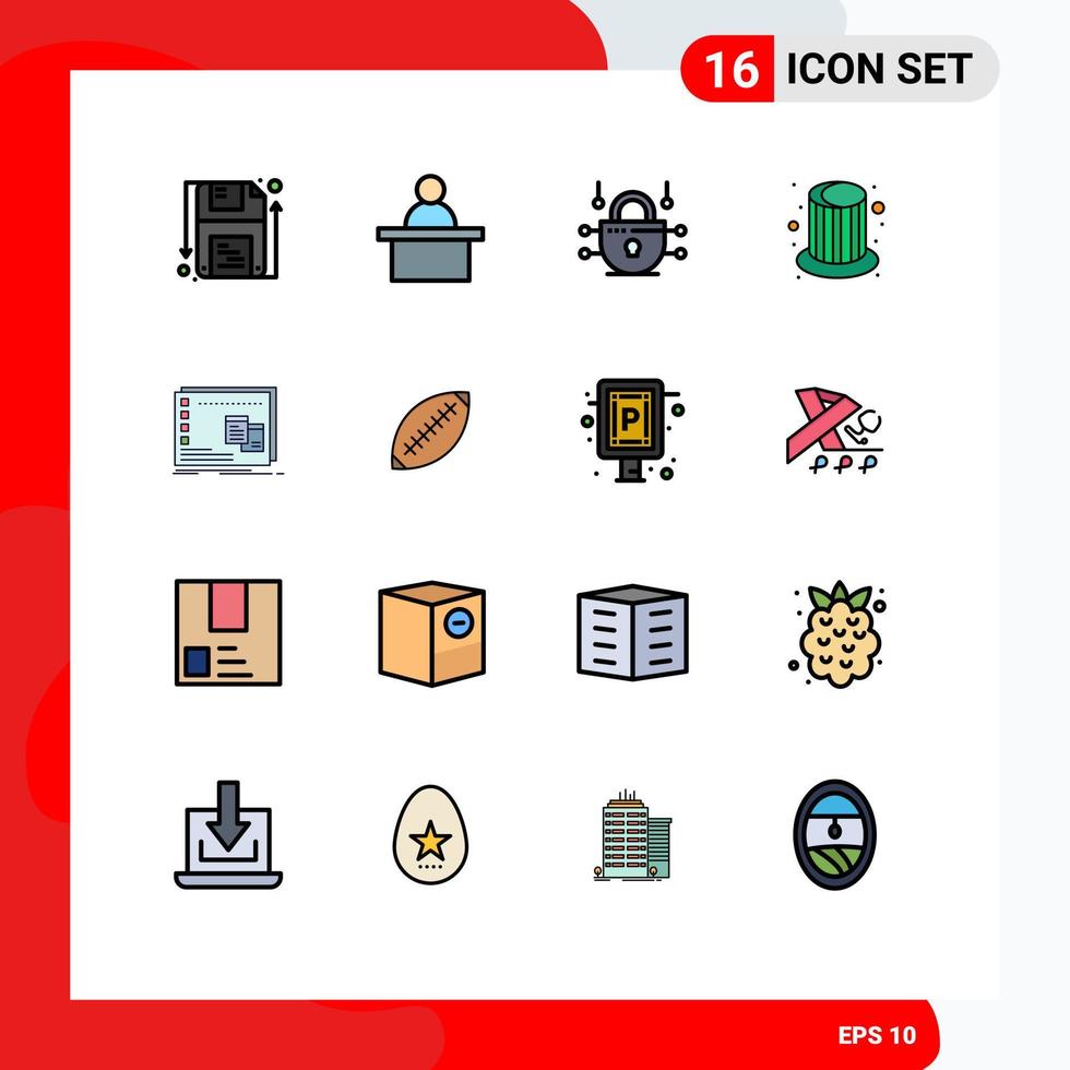 Mobile Interface Flat Color Filled Line Set of 16 Pictograms of os mac network window party Editable Creative Vector Design Elements