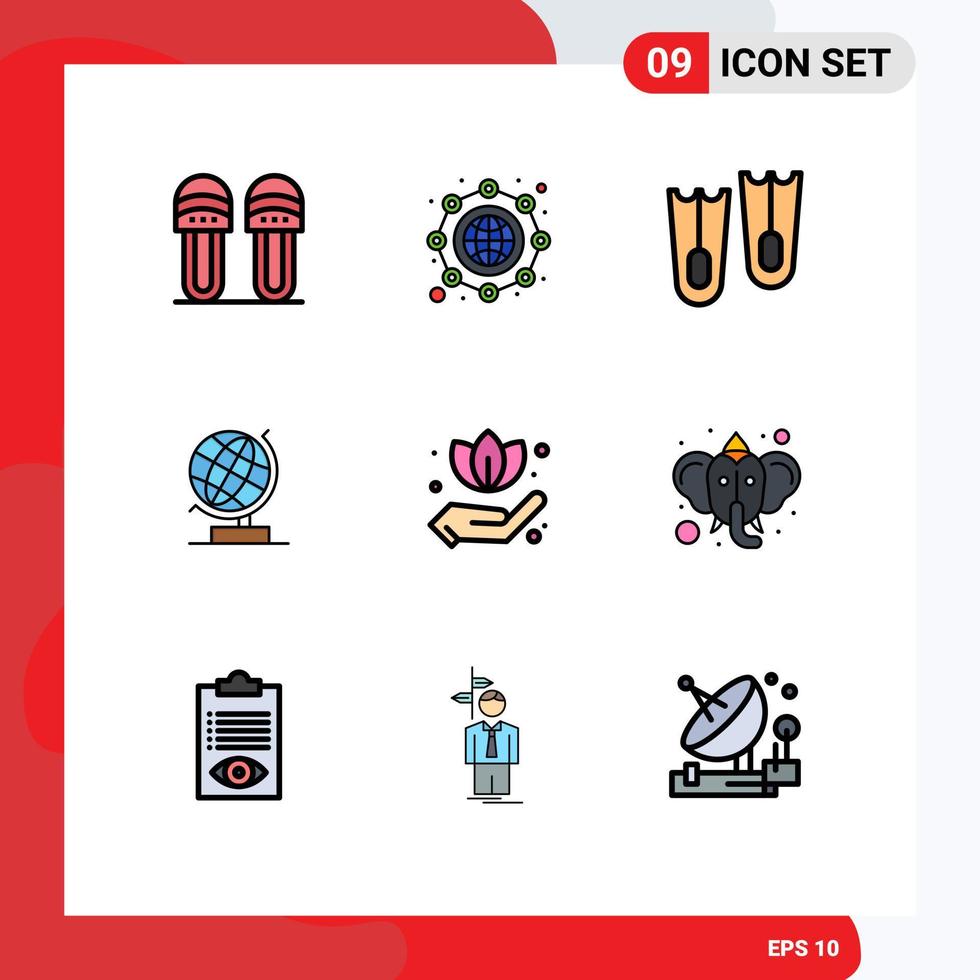 Pictogram Set of 9 Simple Filledline Flat Colors of leaf hand diving web office Editable Vector Design Elements