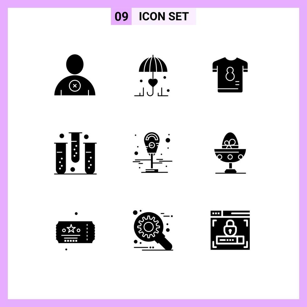Group of 9 Solid Glyphs Signs and Symbols for machine form kit fitness blood Editable Vector Design Elements
