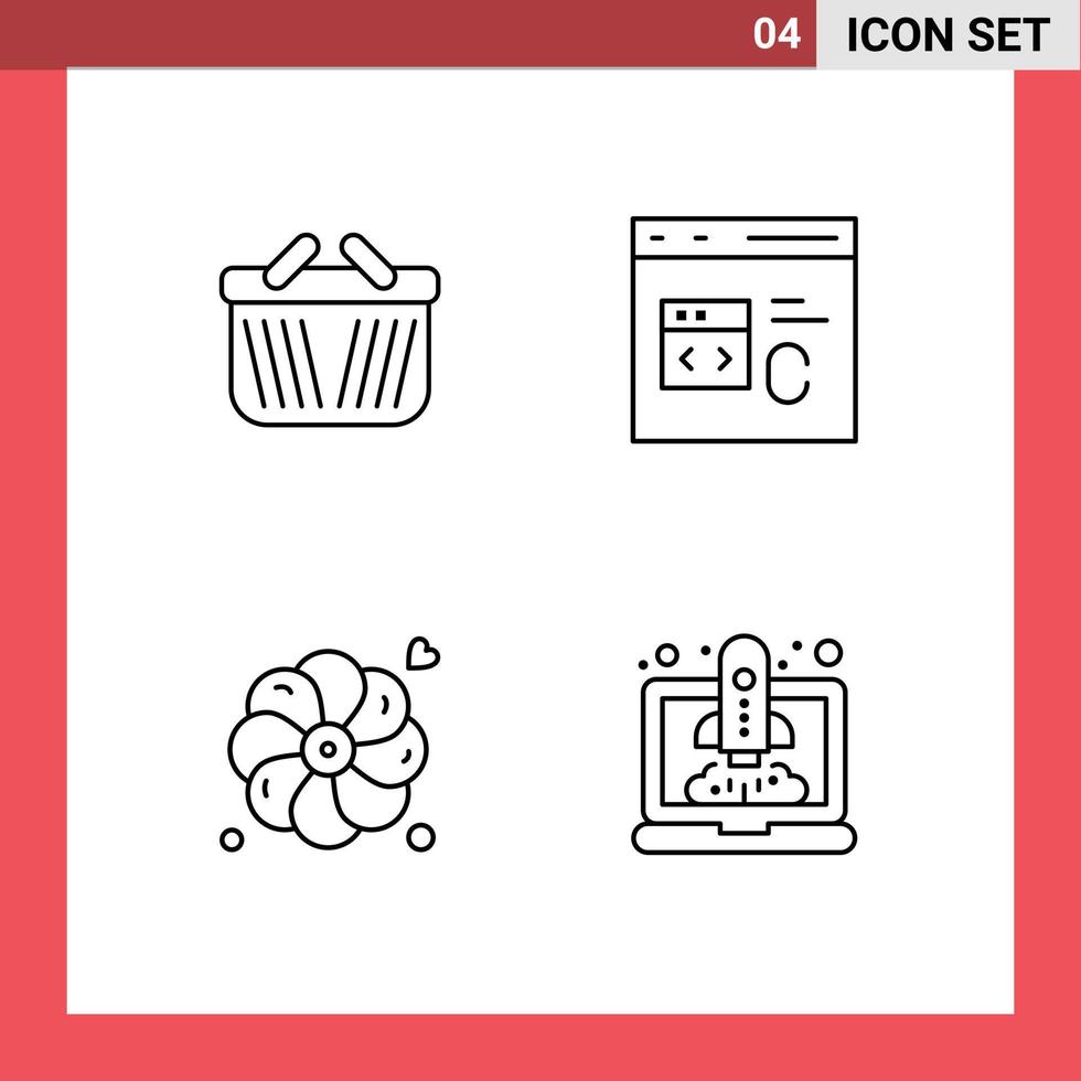 Modern Set of 4 Filledline Flat Colors Pictograph of basket flower shopping coding summer Editable Vector Design Elements