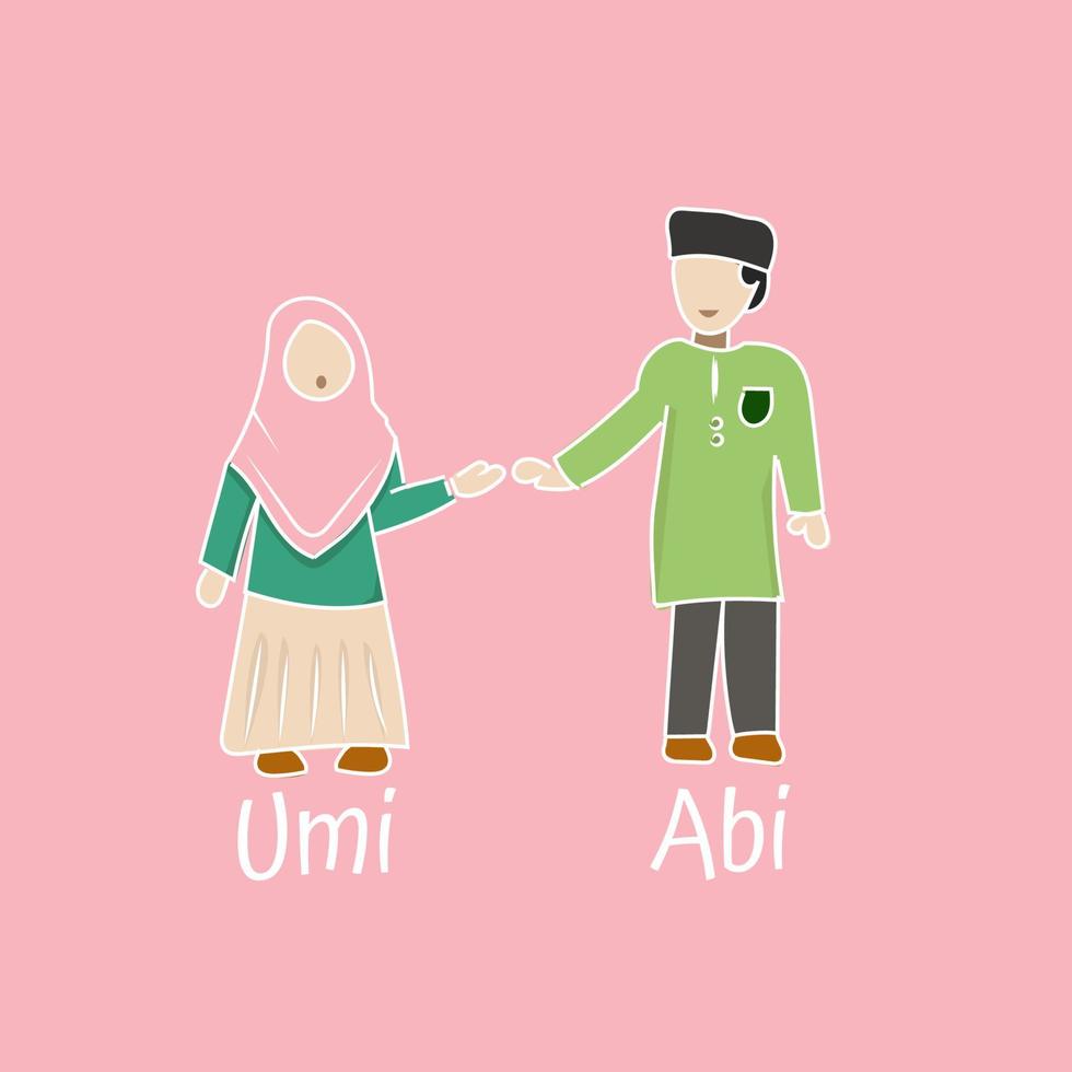 Arab Couple in Islamic Clothing vector illustration isolated on white background
