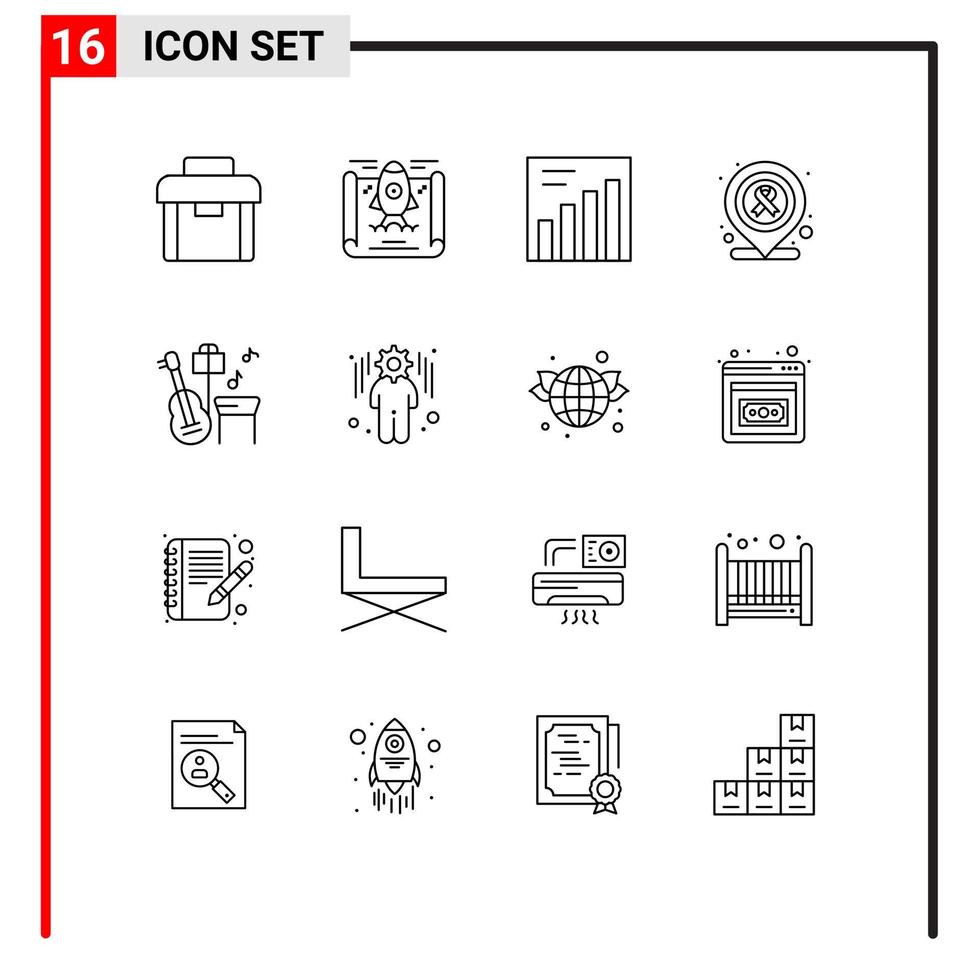 Universal Icon Symbols Group of 16 Modern Outlines of setting business graph song guitar Editable Vector Design Elements