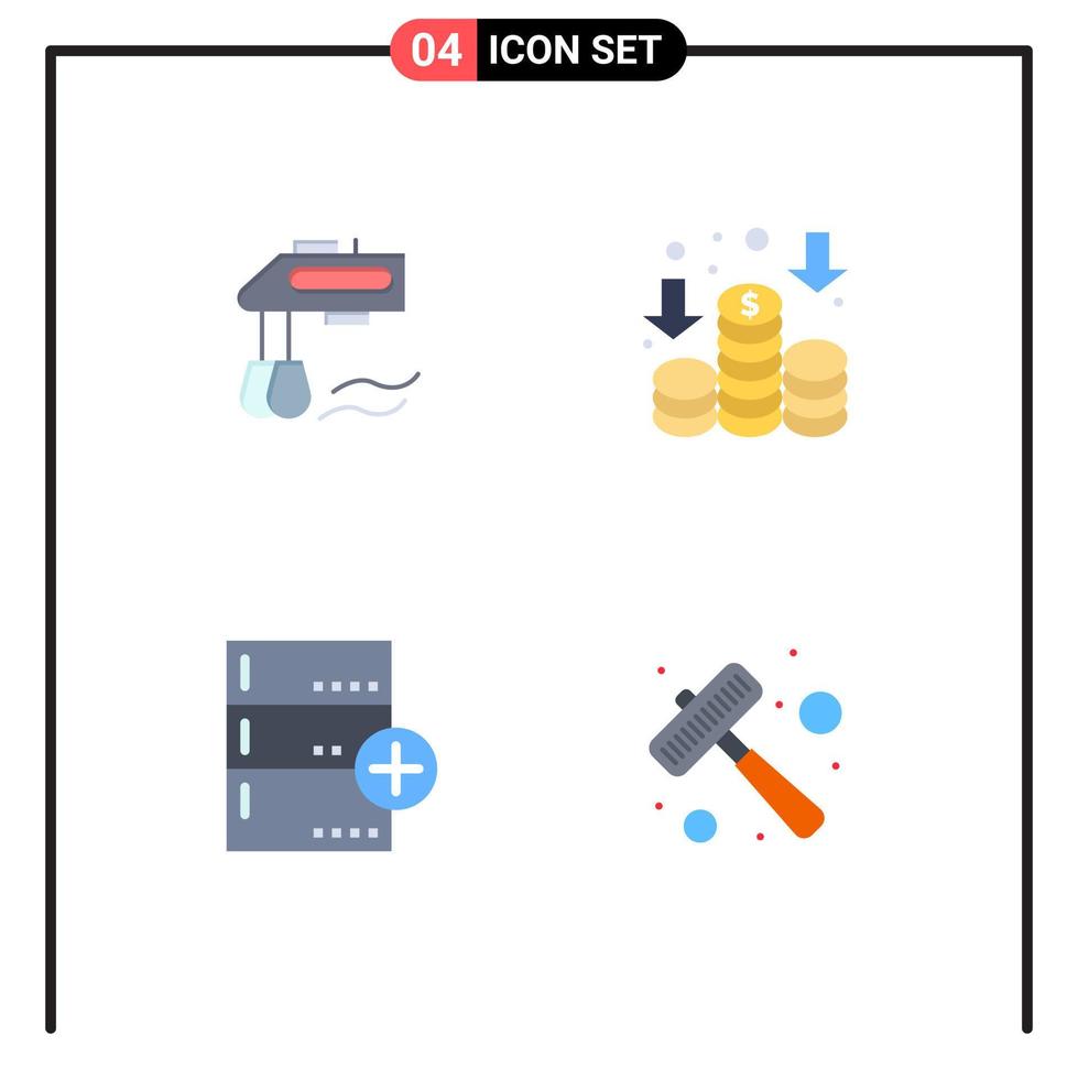 paquete de iconos planos de 4 símbolos universales de base de mezclador base de datos de dinero elementos de diseño vectorial editables vector