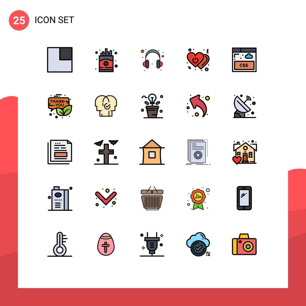 Mobile Interface Filled line Flat Color Set of 25 Pictograms of style internet help switch off Editable Vector Design Elements