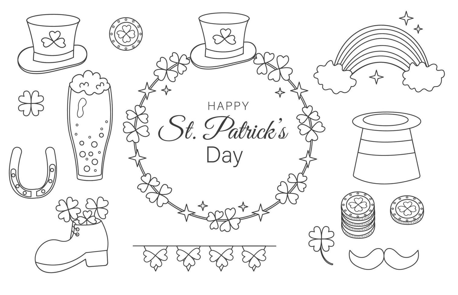 St Patrick's Day set of vector elements  Vector illustration line style