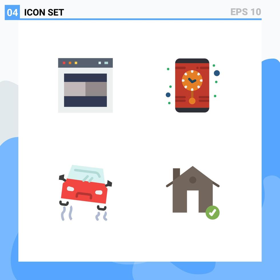 Group of 4 Modern Flat Icons Set for design car web time skidding Editable Vector Design Elements
