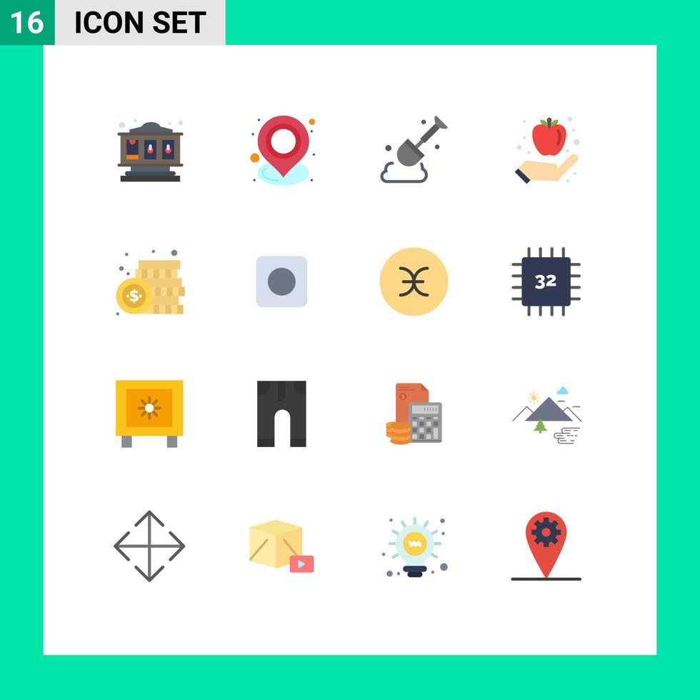 Universal Icon Symbols Group of 16 Modern Flat Colors of dollar coin construction healthy fruit Editable Pack of Creative Vector Design Elements