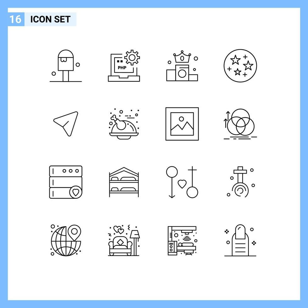 Pack of 16 Modern Outlines Signs and Symbols for Web Print Media such as pin stars laptop space position Editable Vector Design Elements