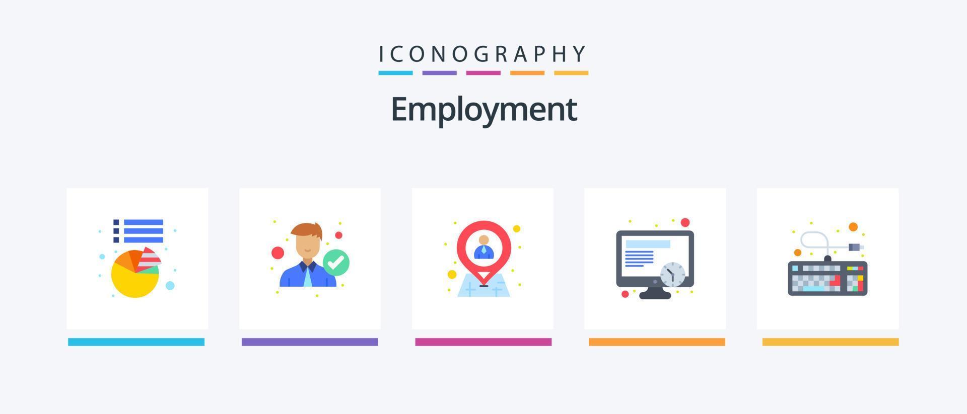 paquete de iconos de 5 planos de empleo que incluye teclado. trabaja. empleado. hora. recursos. diseño de iconos creativos vector