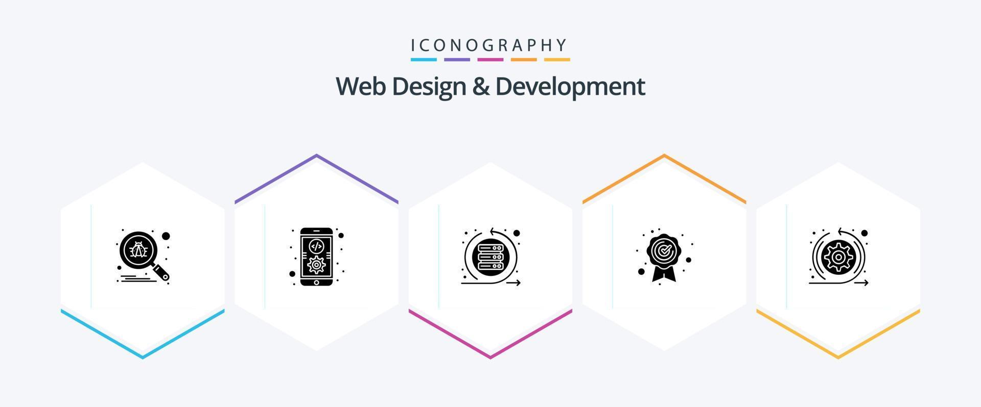 Web Design And Development 25 Glyph icon pack including arrows. quality. agile. quality assurance. server vector