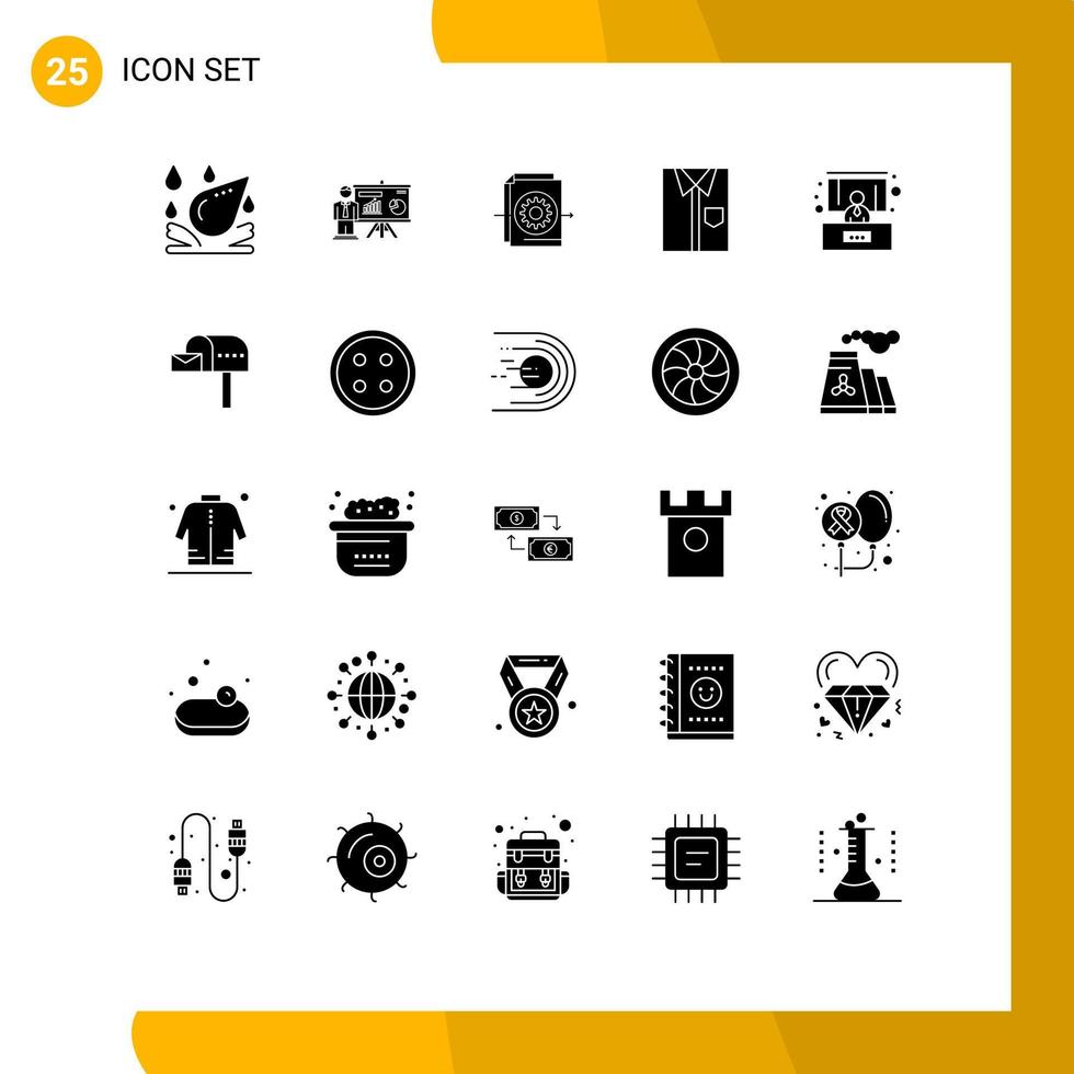 Universal Icon Symbols Group of 25 Modern Solid Glyphs of wear fashion file dress cloth Editable Vector Design Elements