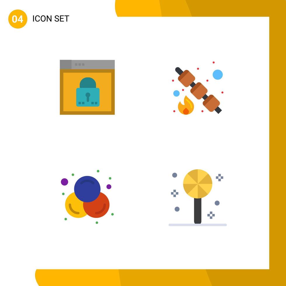 Group of 4 Flat Icons Signs and Symbols for login sweet layout marshmallow design Editable Vector Design Elements