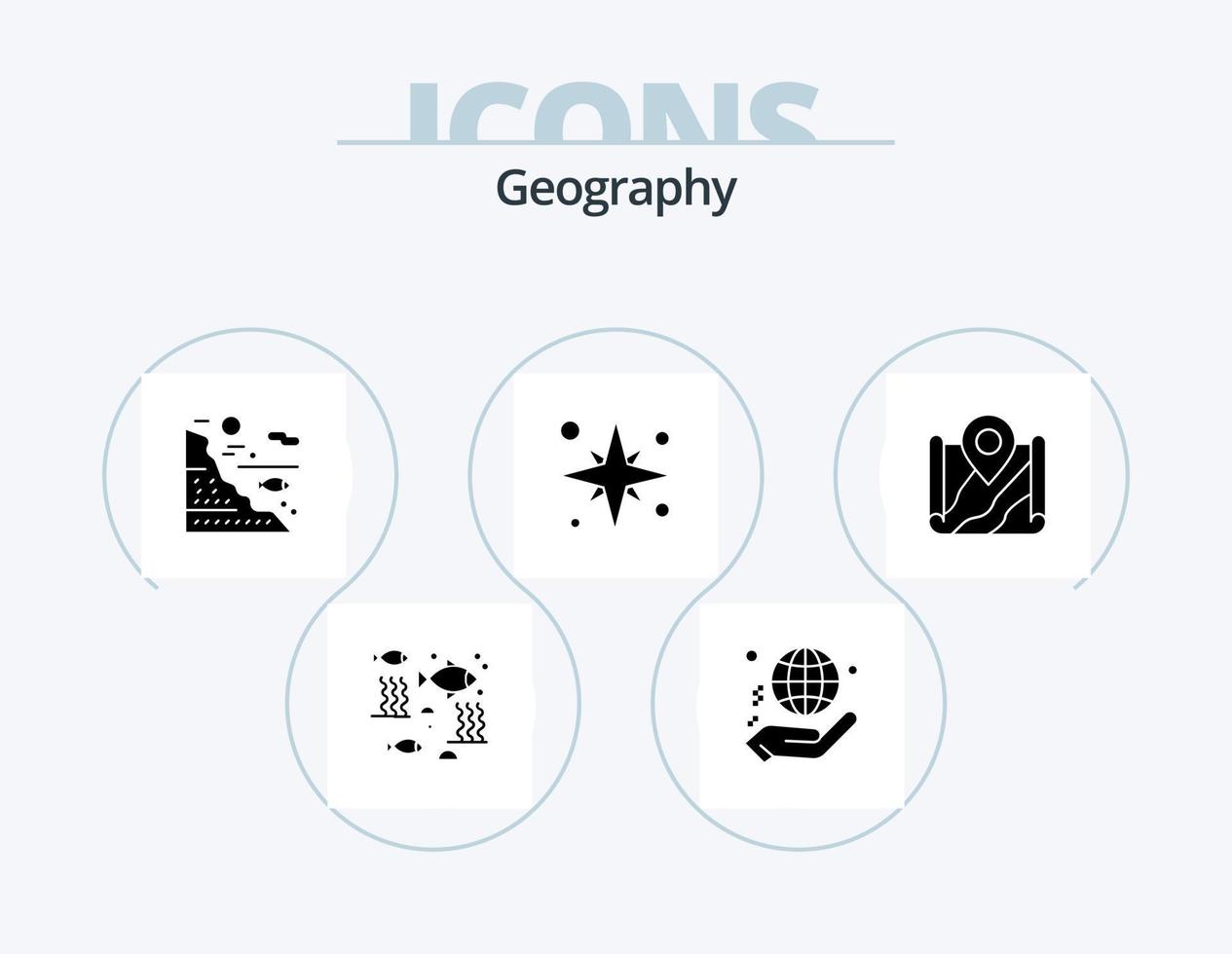 paquete de iconos de glifo de geografía 5 diseño de iconos. mar. vacaciones. mundo. pescar. pez vector