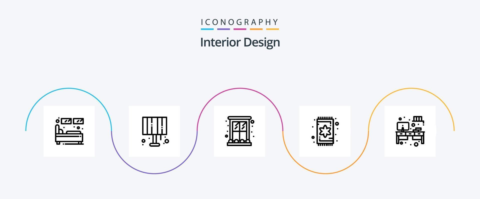 Interior Design Line 5 Icon Pack Including rug. furniture. home light. carpet. home vector
