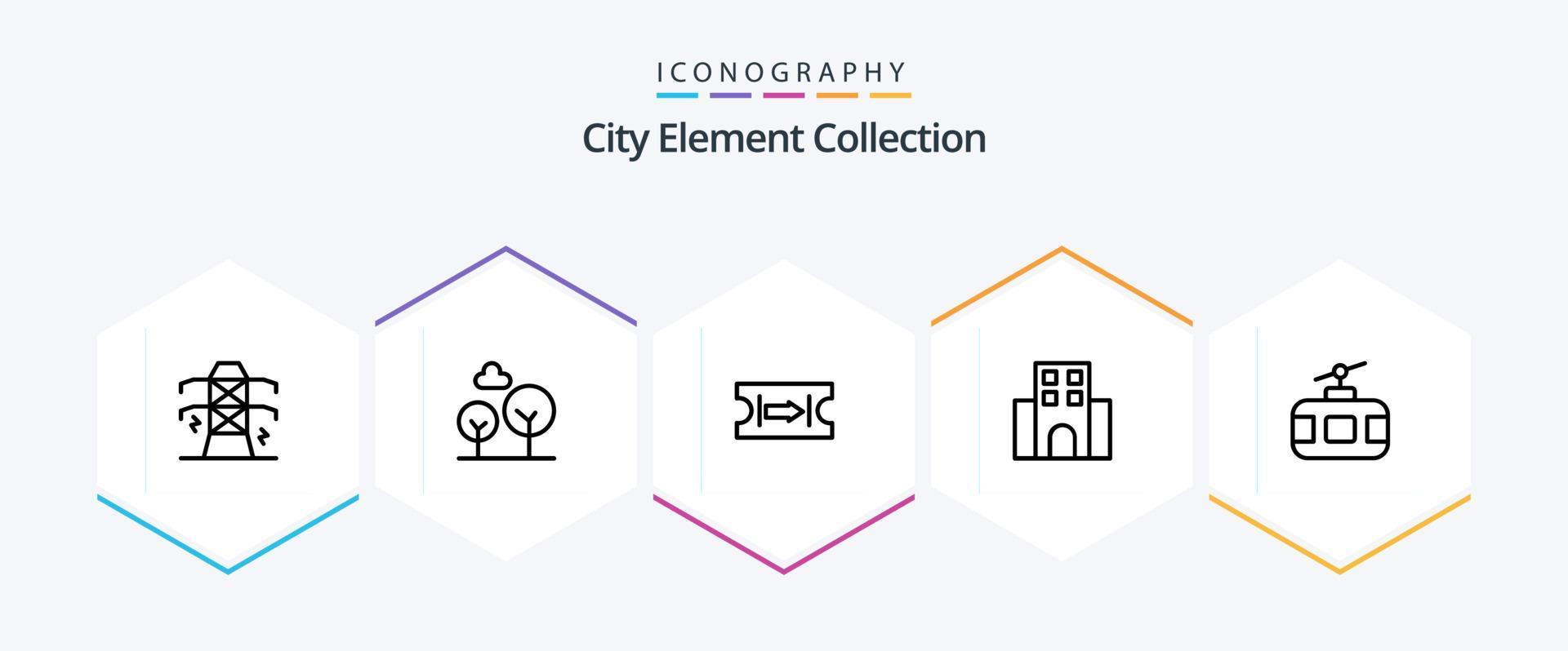 City Element Collection 25 Line icon pack including travel . hotel . tree. apartment . journey vector