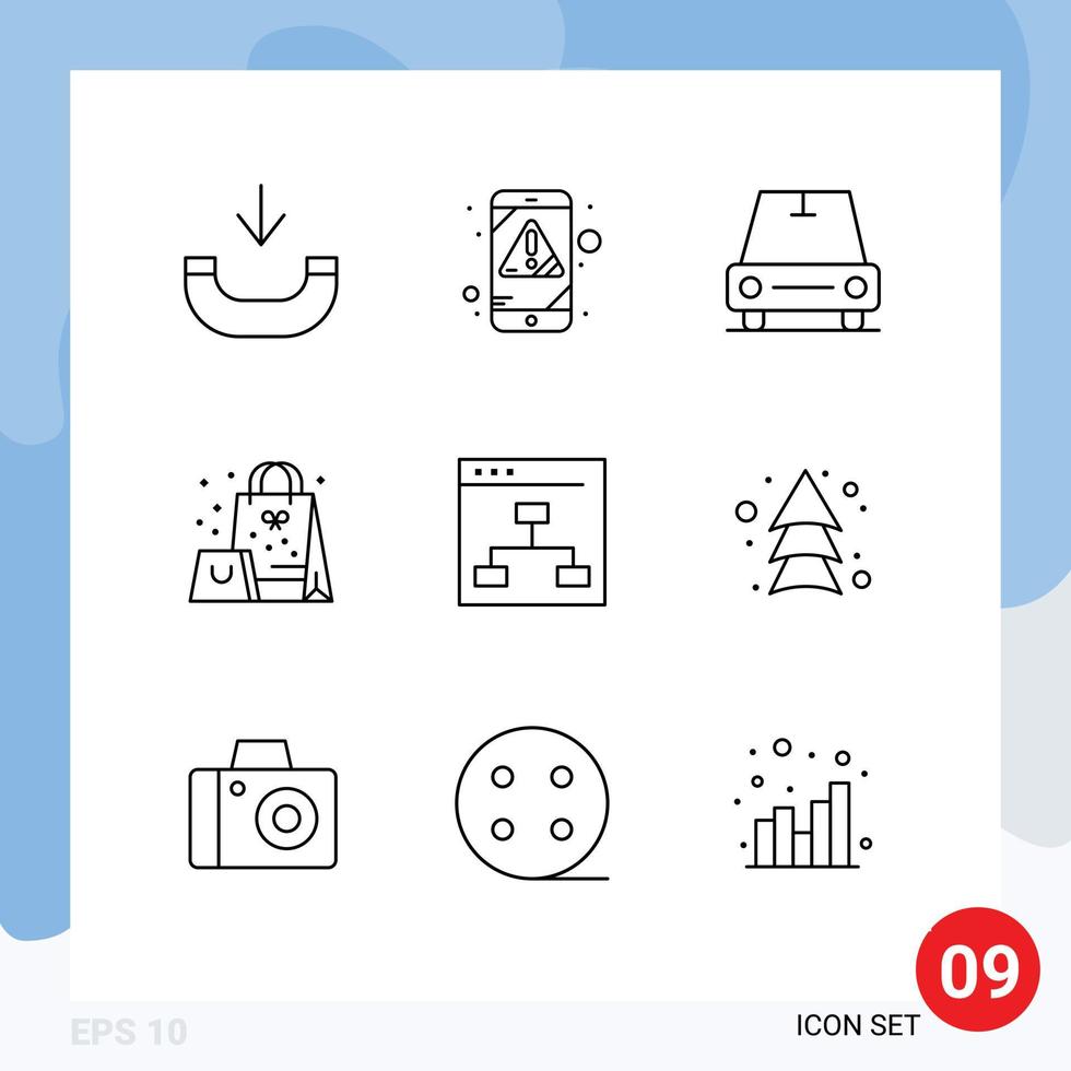 Pack of 9 creative Outlines of people business vehicles browser present Editable Vector Design Elements