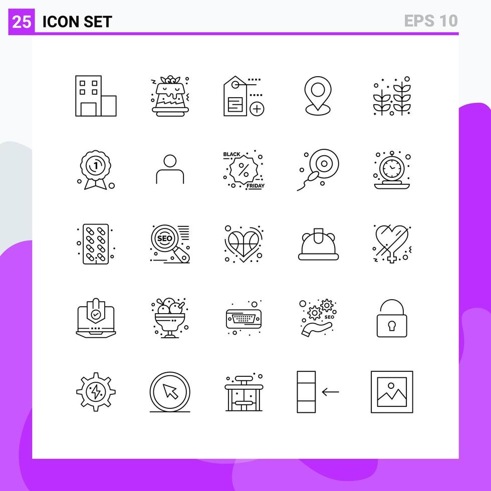 Set of 25 Modern UI Icons Symbols Signs for award plant tag palm pin Editable Vector Design Elements