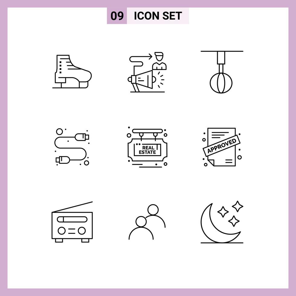 Modern Set of 9 Outlines and symbols such as hardware cable announcement whisk home ware Editable Vector Design Elements