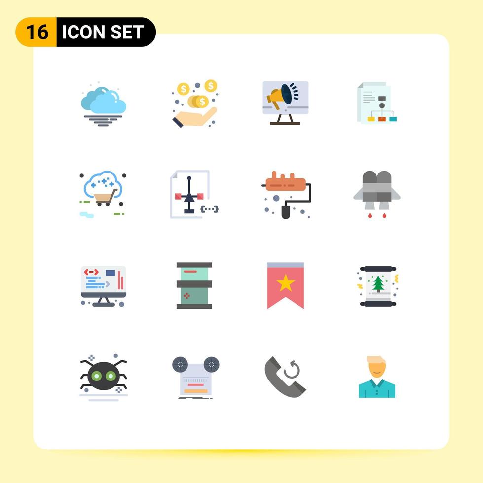 Set of 16 Modern UI Icons Symbols Signs for online buy loudspeaker report graph Editable Pack of Creative Vector Design Elements