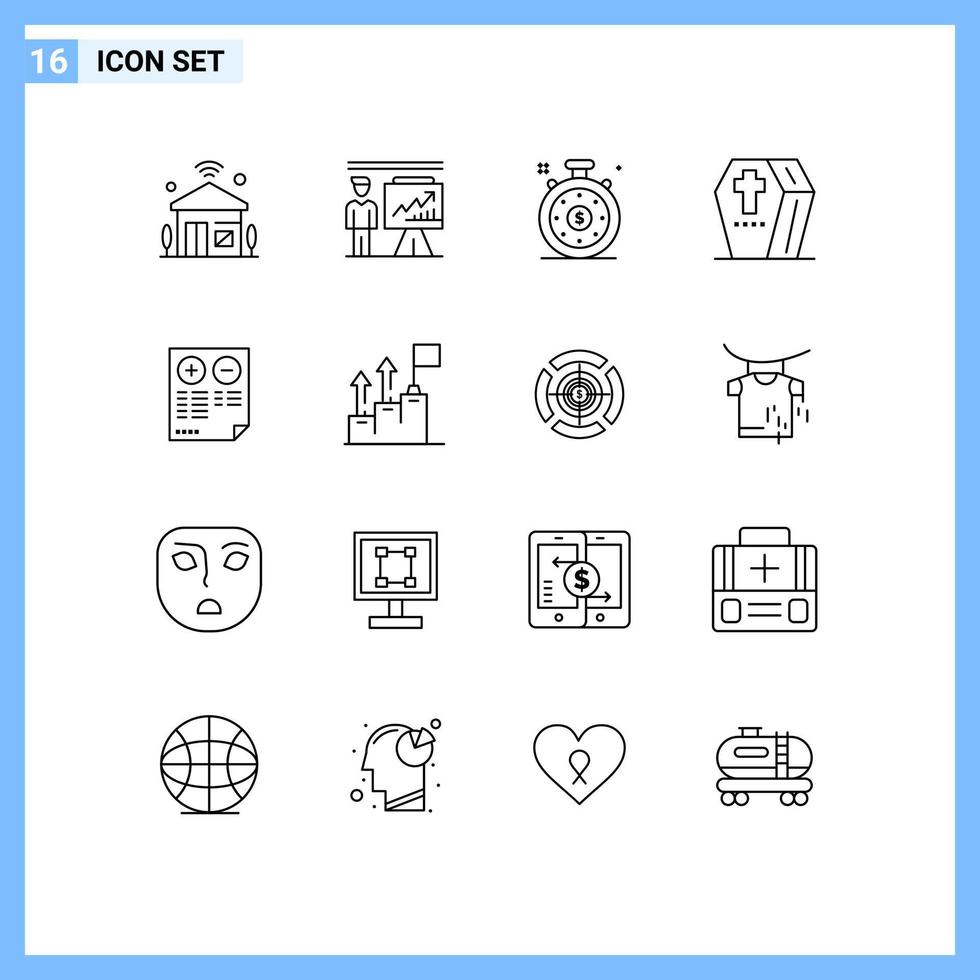 Pictogram Set of 16 Simple Outlines of spooky horror businessman halloween speedometer Editable Vector Design Elements