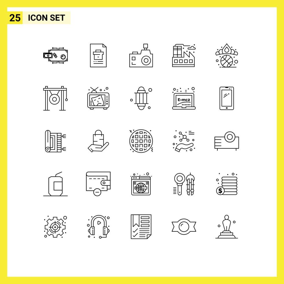 Line Pack of 25 Universal Symbols of factory city file photography flash photography Editable Vector Design Elements