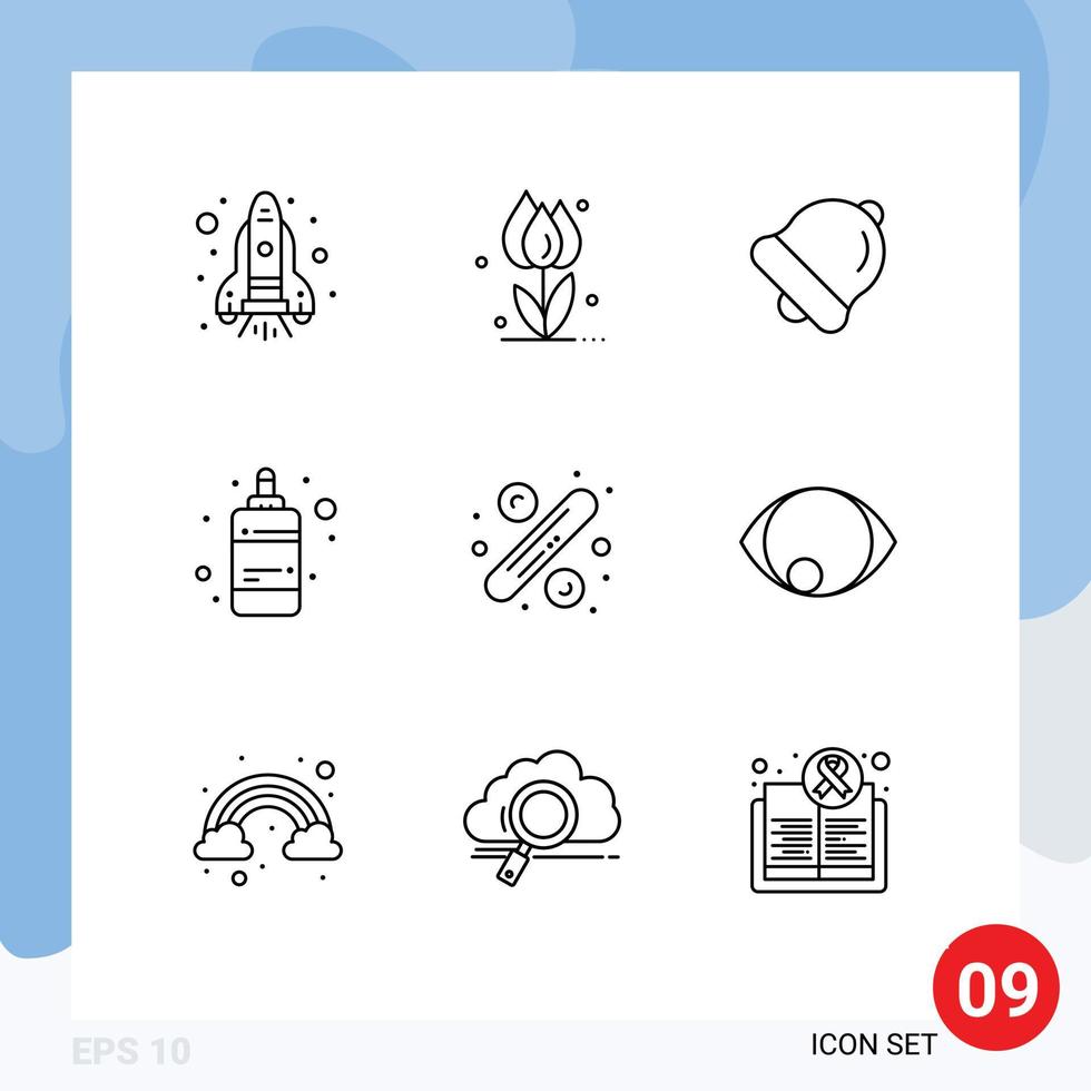 Pack of 9 creative Outlines of big sale percentage alarm printing color Editable Vector Design Elements