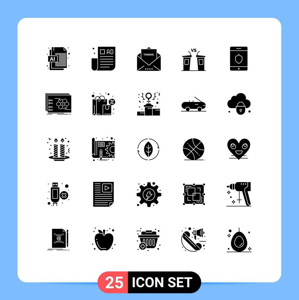 Group of 25 Solid Glyphs Signs and Symbols for security politician letter election debate Editable Vector Design Elements