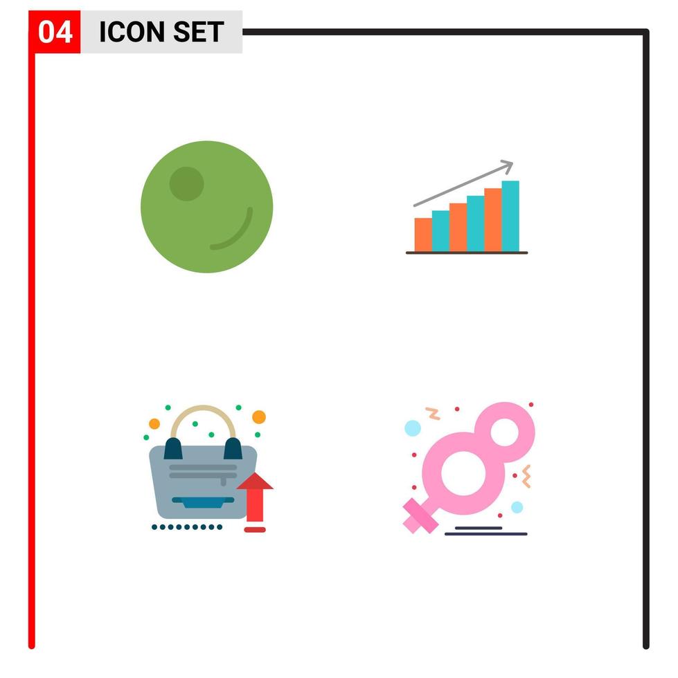 Set of 4 Commercial Flat Icons pack for peas grow up chart graph bag Editable Vector Design Elements