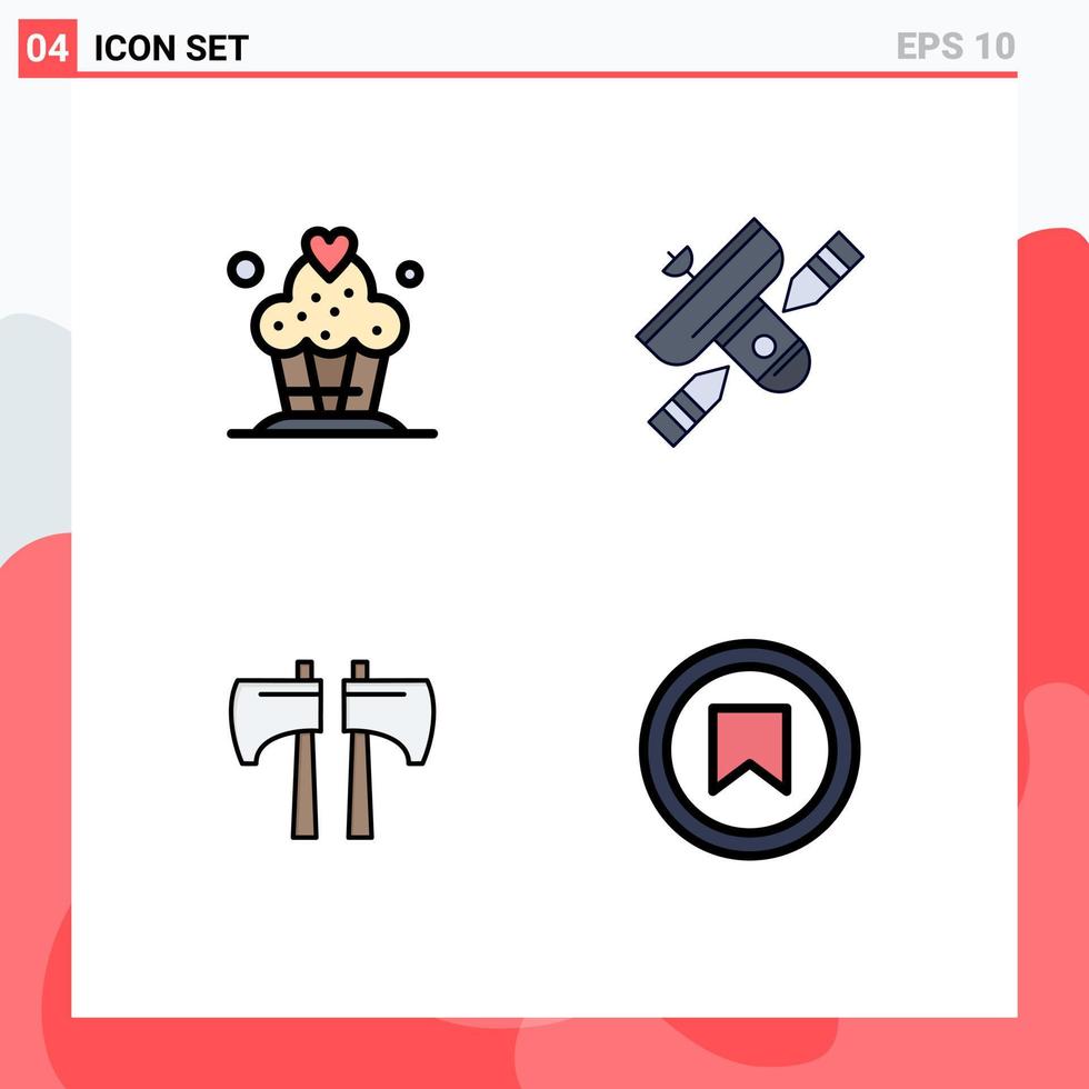 Pictogram Set of 4 Simple Filledline Flat Colors of cake chop broadcast satellite tool Editable Vector Design Elements