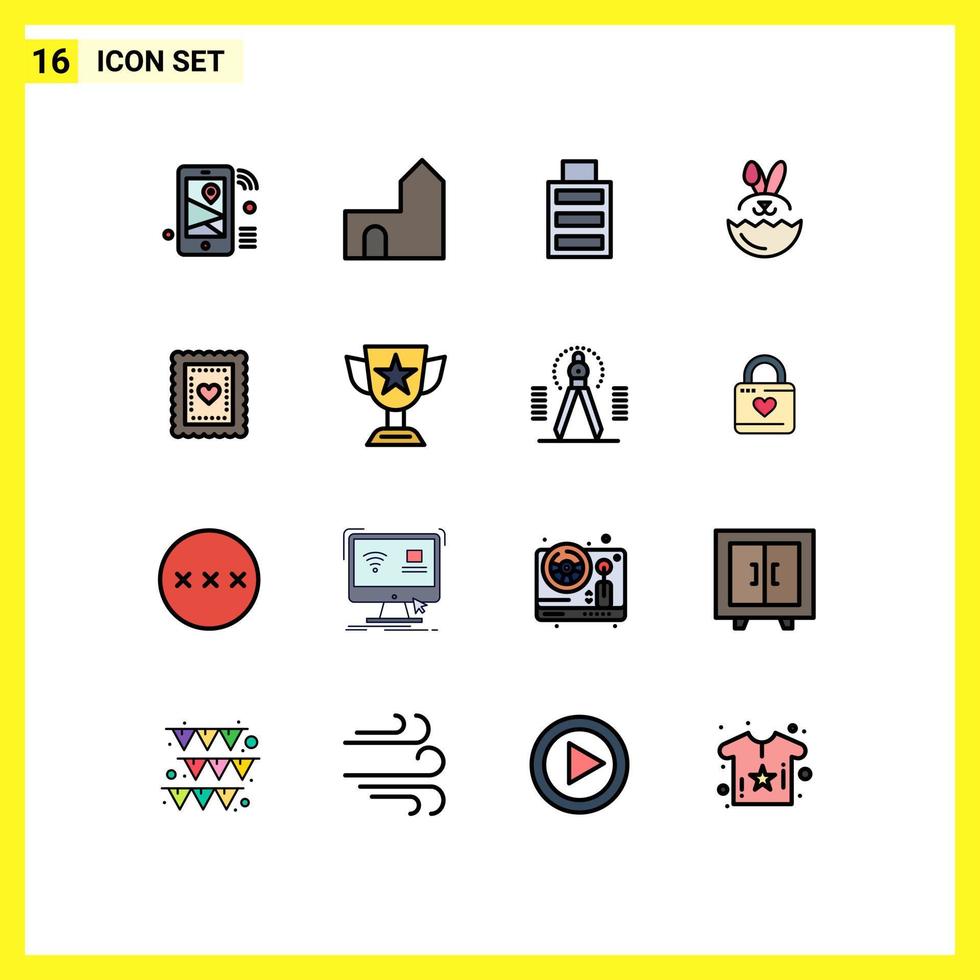User Interface Pack of 16 Basic Flat Color Filled Lines of cookies easter fortress robbit simple Editable Creative Vector Design Elements
