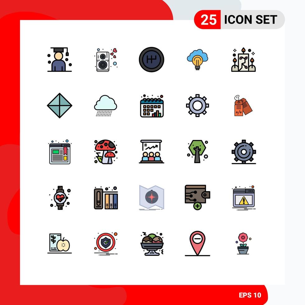 25 iconos creativos, signos y símbolos modernos de iluminación, éxito, foco de altavoz, luz, elementos de diseño vectorial editables vector