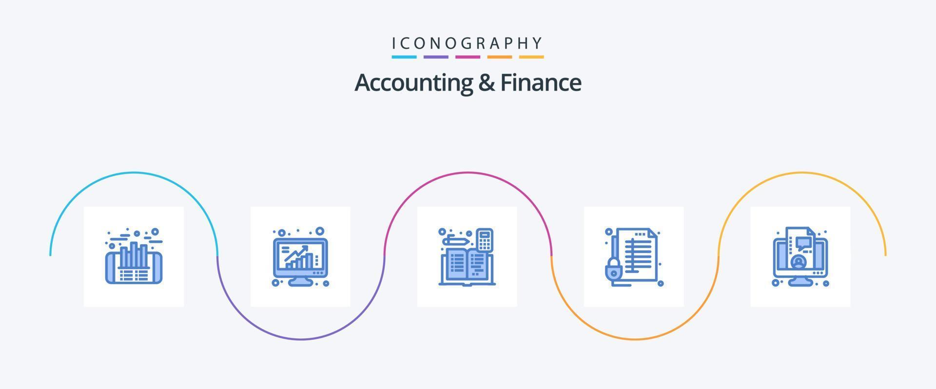 Accounting And Finance Blue 5 Icon Pack Including report. protect. data. lock. accounts vector