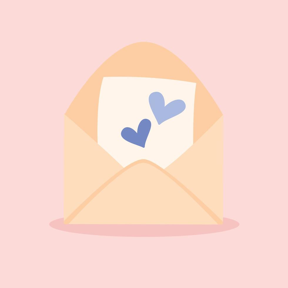 Envelope with hearts. Love letter for valentines day. Romantic cute illustration in flat style. vector