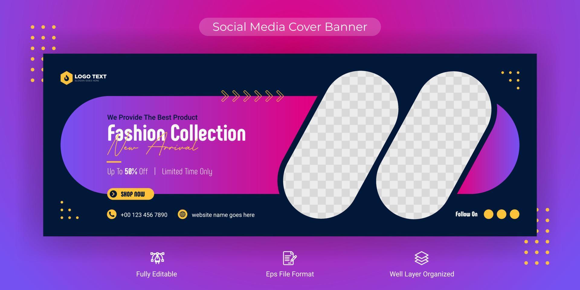 Fashion sale social media post cover banner template, Web banner timeline template vector
