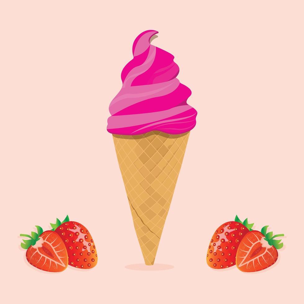 cono de helado vectorial con sabor a fresa vector