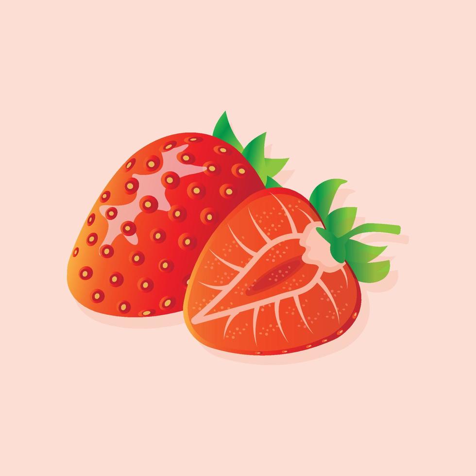 whole and cut strawberry fruit vector