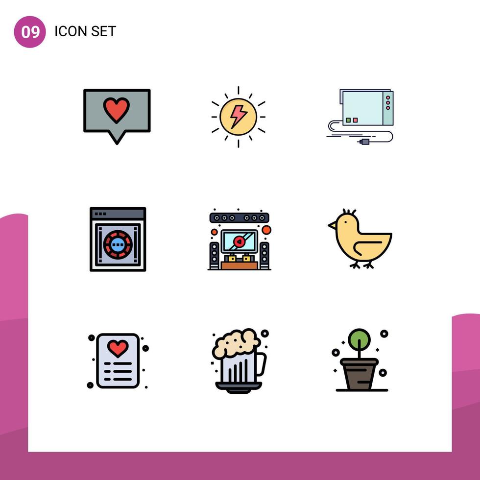 grupo de símbolos de iconos universales de 9 colores planos modernos de línea rellena de elementos de diseño de vectores editables de cifrado seguro de caja de seguridad de altavoz