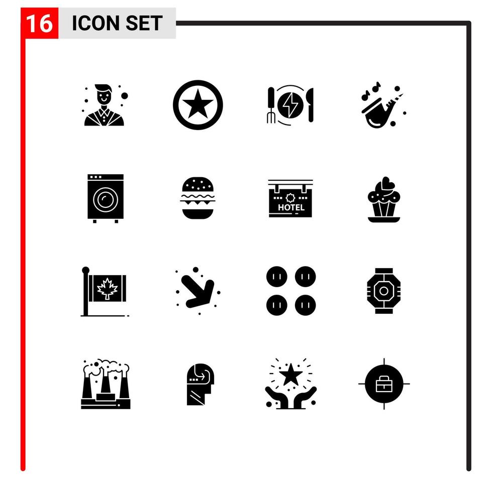 16 iconos creativos, signos y símbolos modernos de dispositivos, reproducen elementos de diseño de vectores editables de hotel de música de rango