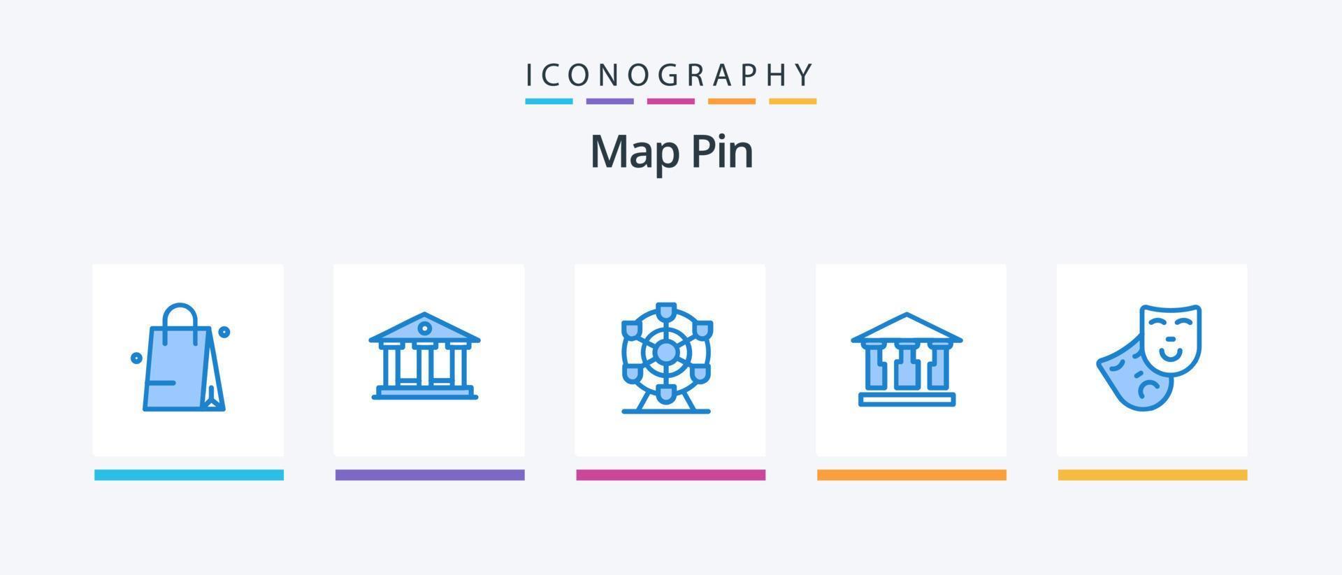 Map Pin Blue 5 Icon Pack Including . wheel. theatre. mask. Creative Icons Design vector