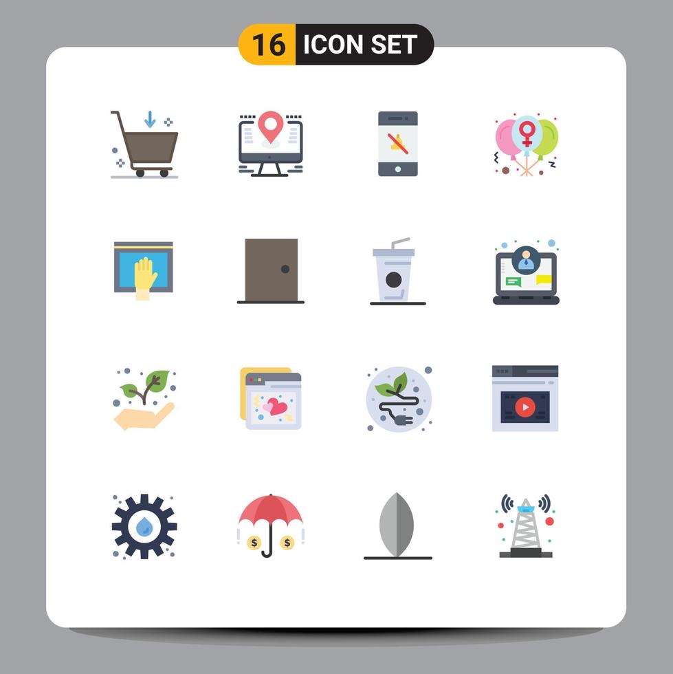 Pictogram Set of 16 Simple Flat Colors of women heart pin day technology Editable Pack of Creative Vector Design Elements