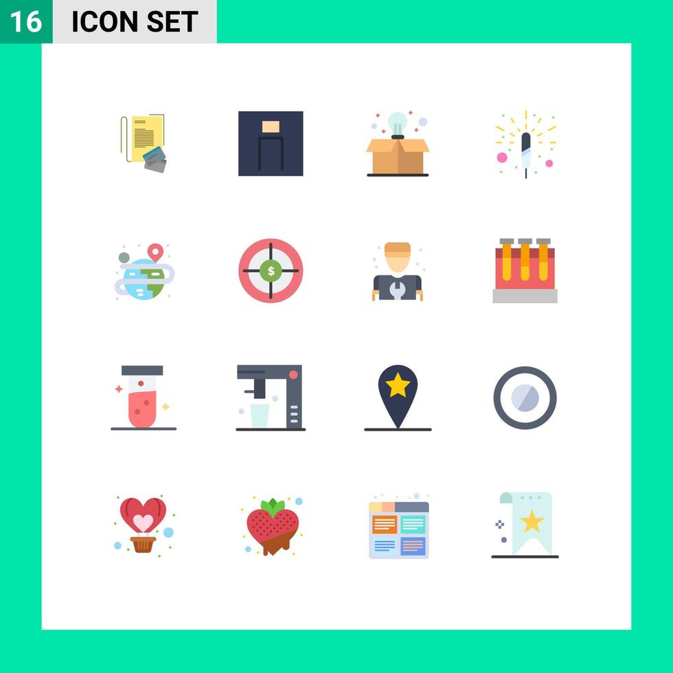 Set of 16 Modern UI Icons Symbols Signs for globe creative user spark firecracker Editable Pack of Creative Vector Design Elements
