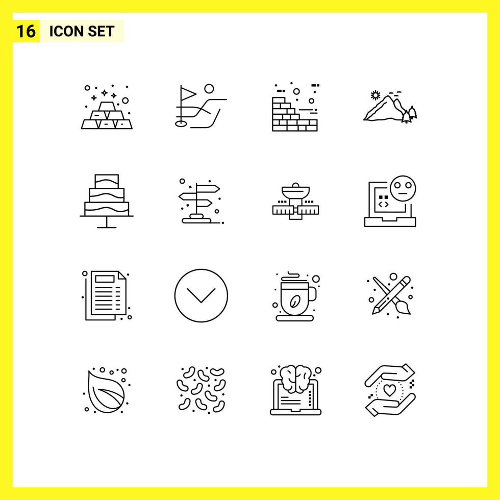 Universal Icon Symbols Group of 16 Modern Outlines of photo editor construction scene hill Editable Vector Design Elements