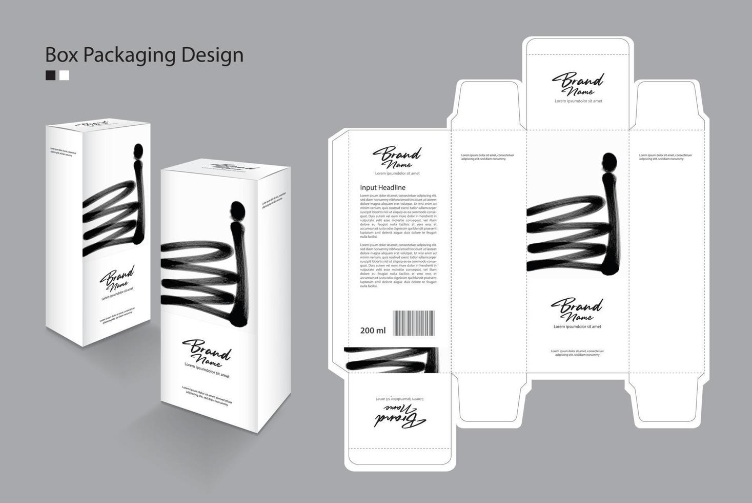 Box design, Packaging design Template for cosmetic, perfume, Supplement, Beauty, Hair, Skin, lotion, medicine. Label design, packaging design creative idea. Boxes 3d, abstract black paint brush style vector