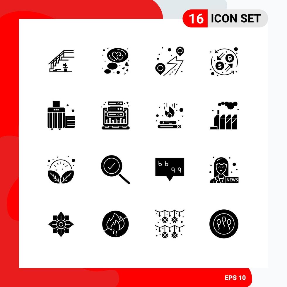 Pictogram Set of 16 Simple Solid Glyphs of bag exchange bubble currency exchange road Editable Vector Design Elements