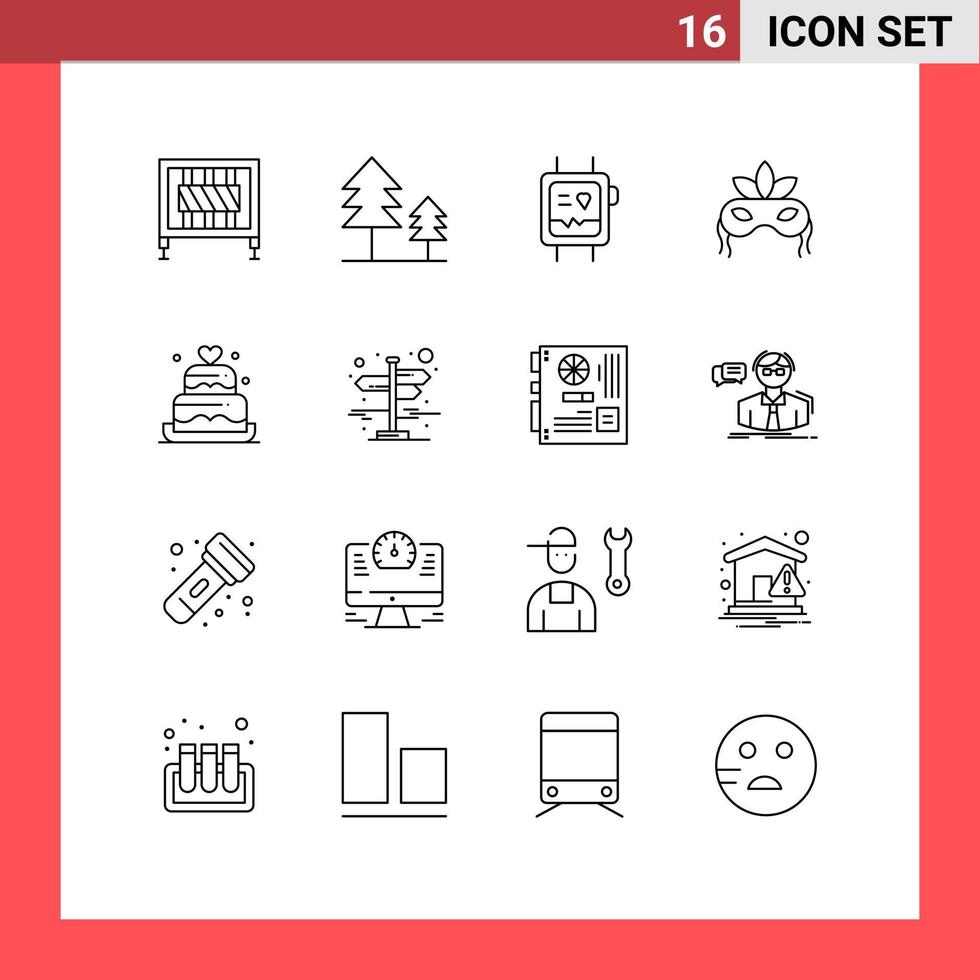 Set of 16 Commercial Outlines pack for heart cake health mardigras costume Editable Vector Design Elements