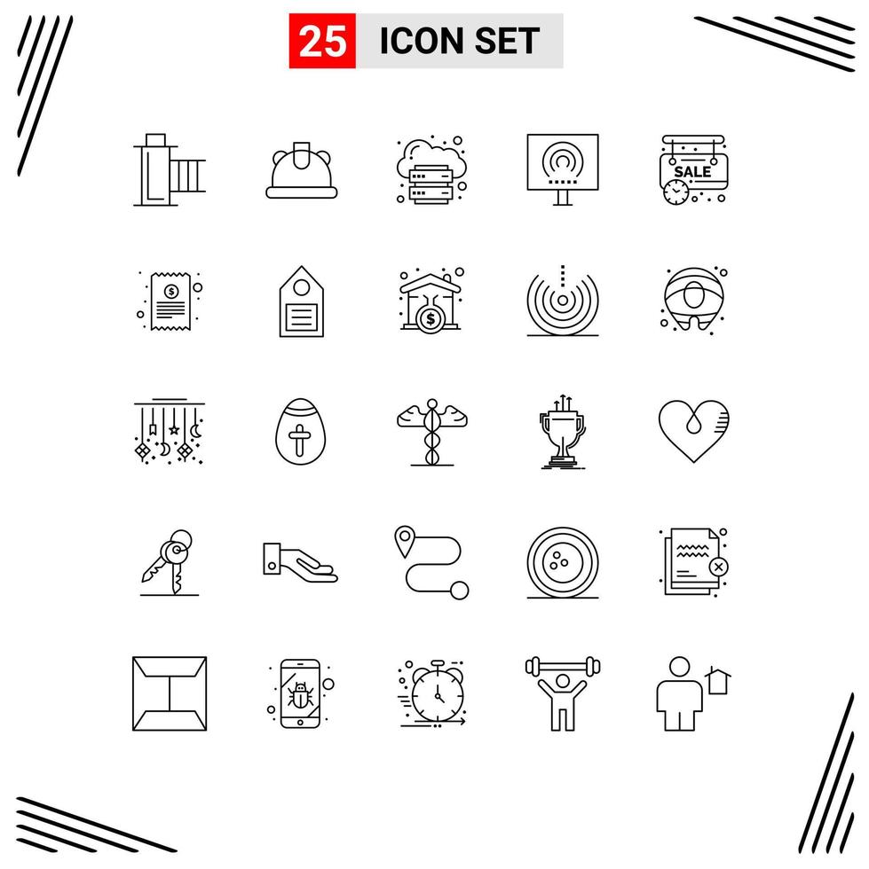 conjunto de 25 iconos de interfaz de usuario modernos signos de símbolos para elementos de diseño vectorial editables de plataforma de oficina de nube de radio de flujo vector