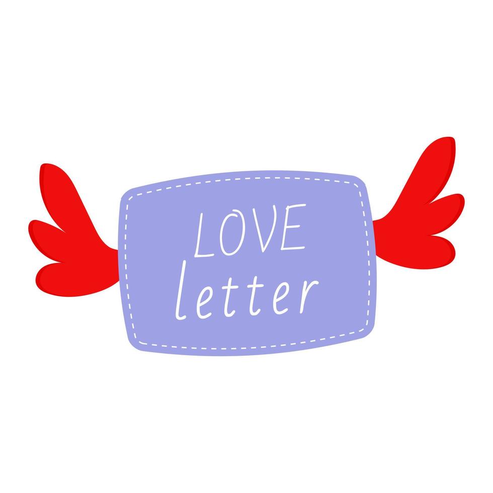 Flying love letter with red wings. Valentines day vector graphic.