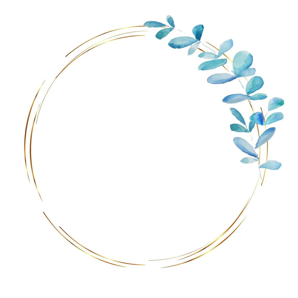 Herbal minimalistic gold vector frame. Watercolor Hand painted branches on white background.