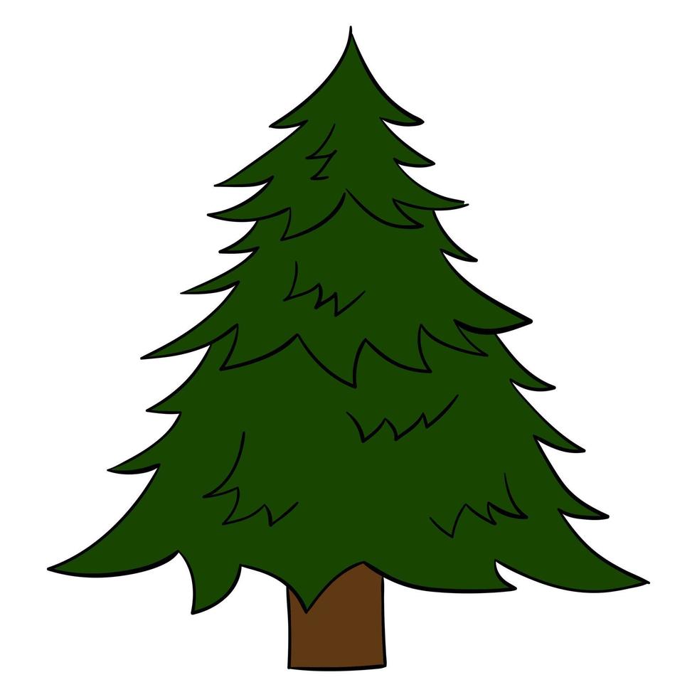 Cartoon Christmas tree. Vector illustration on a white background.